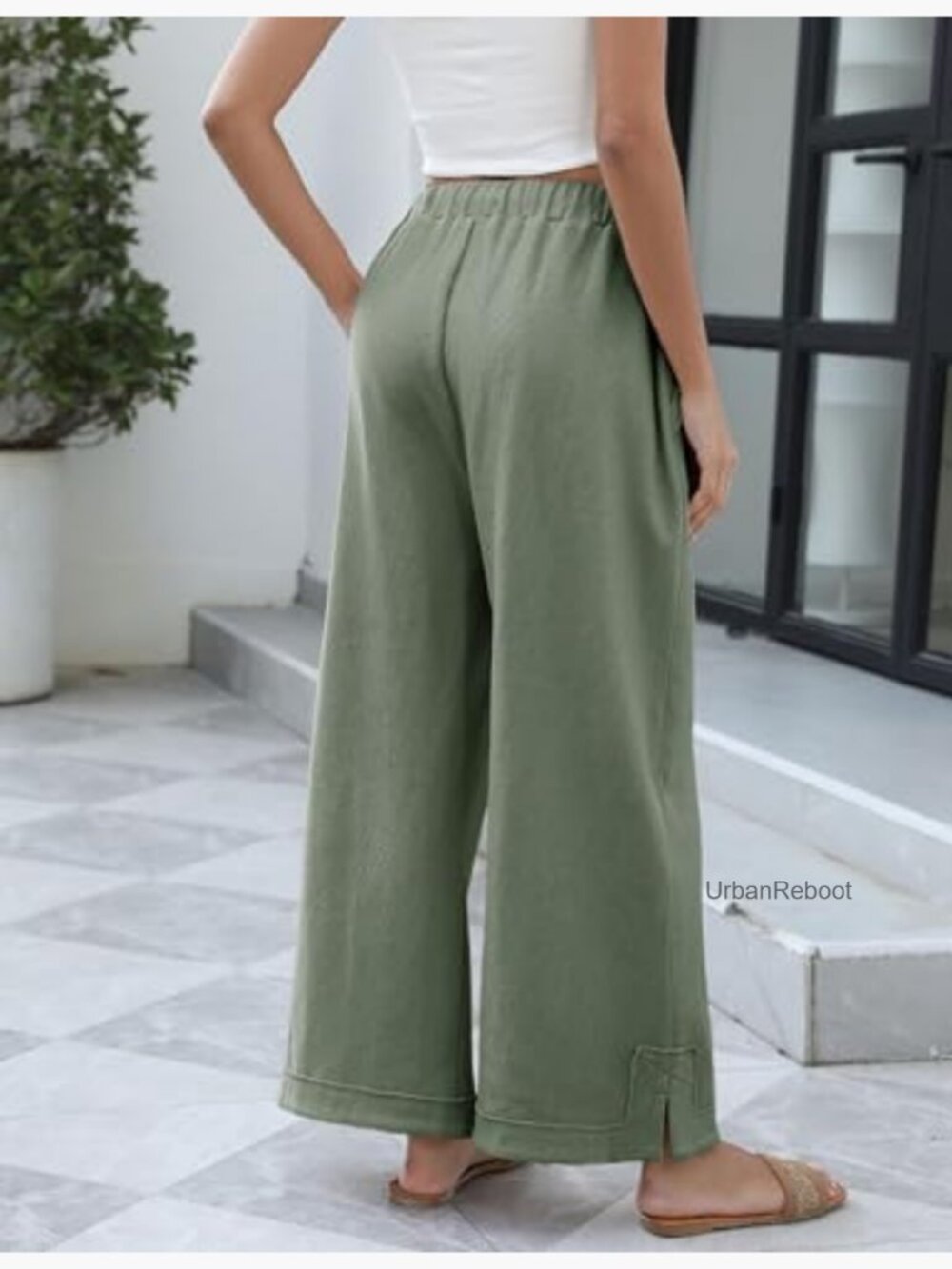 Women's Baggy Wide Leg Palazzo Pants Elastic Waist Lounge Trousers - Picture 3 of 7